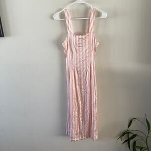 United Colors of Benetton Pink White Striped Midi Sundress Womens Small Coastal